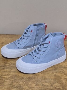 NEW SOFTMOC Women's Palates 01 Sky Blue Hightop Sneaker Red Detail, Size EU39